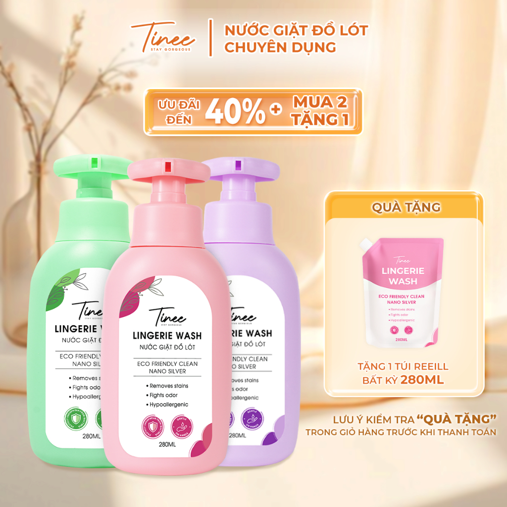 Nước Giặt Đồ Lót Chuyên Dụng Tinee 280ml Nano Bạc Hạn Chế Nấm Khuẩn, dịu nhẹ cho da