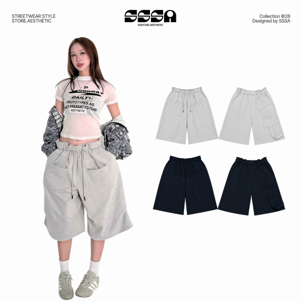 Quần Short Dây Nỉ Chân Cua Ống Rộng Unisex Nam Nữ_SSSTore.Aesthetic Women Ong Pants