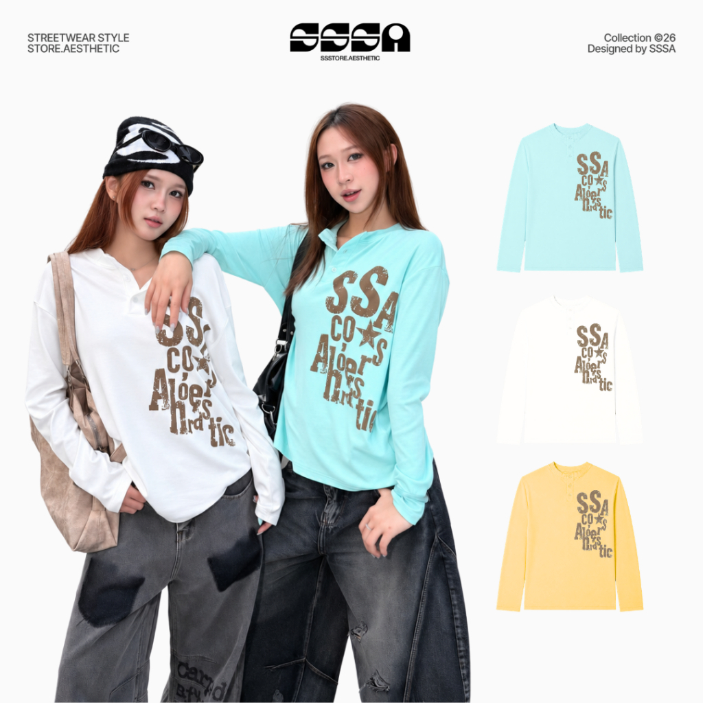 Áo Thun Tay Dài Phối Cúc SSS.A Form Unisex Cá Tính Vải Bo Rib Co Giãn Thoáng Mát | SSSTORE.Aesthetic – Tee 10