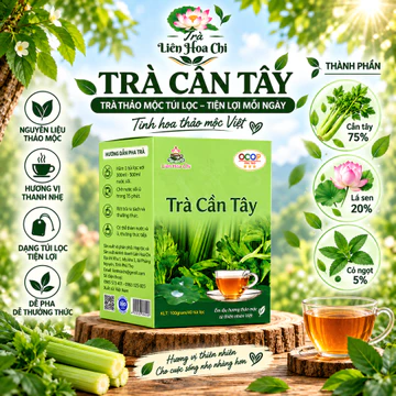 Trà Thảo Mộc Cần Tây Liên Hoa Chi 100g – 40 Túi Lọc, Cần Tây Kết Hợp Lá Sen Và Cỏ Ngọt, Hương Vị Thanh Nhẹ Dễ Uống