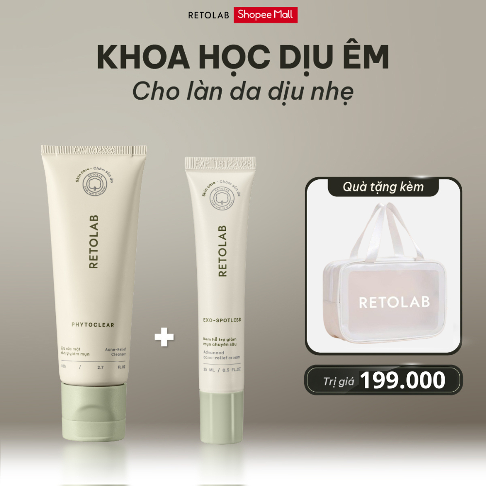 [VHL x Retolab] Combo Sữa Rửa Mặt Retolab Phytoclear 80g + Kem Hỗ Trợ Giảm Mụn Retolab Exo-Spotless15ml Tặng Túi