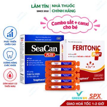Combo Canxi Seacan Plus và Sắt Feritonic Plus Traphaco Bổ Sung Sắt và Canxi cho bé hộp 20 ống