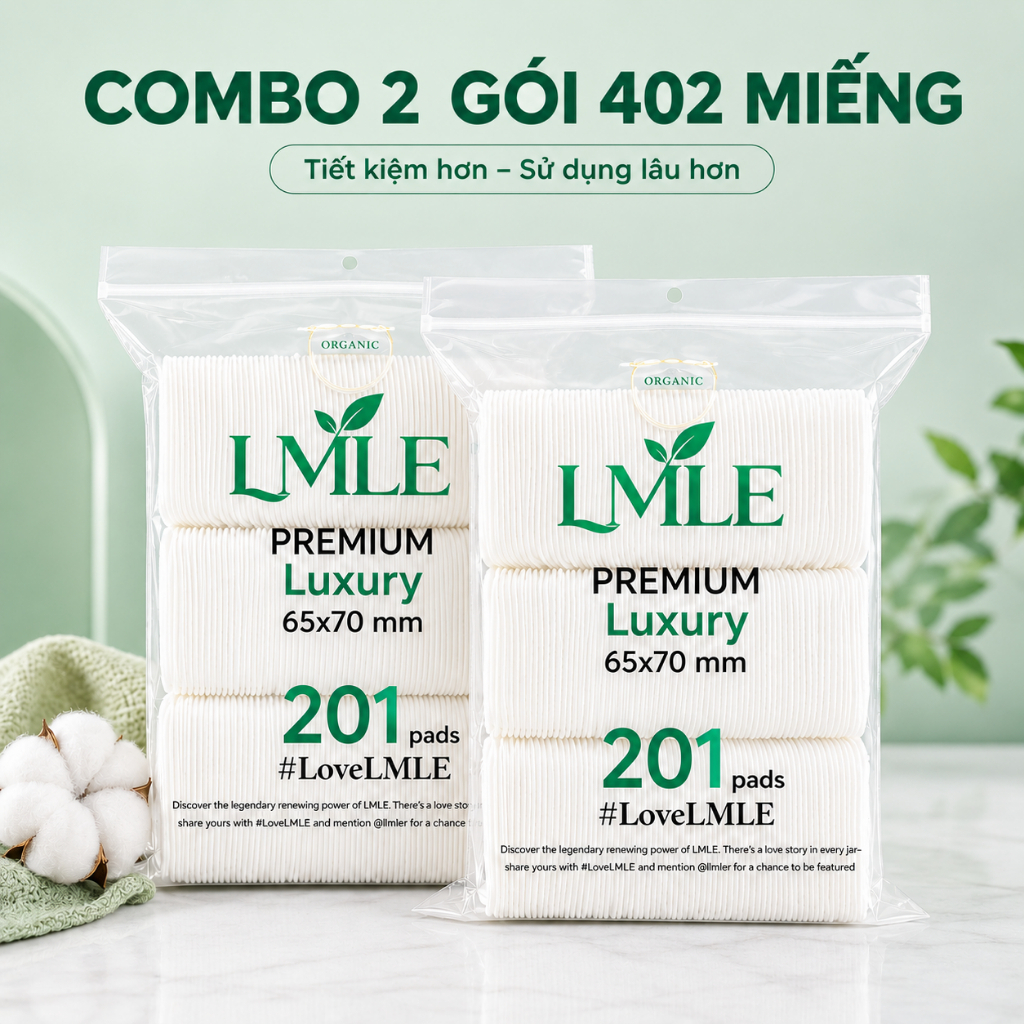 (Combo 2 gói) Bông tẩy trang LMLE Luxury Premium 201 miếng – Big Size