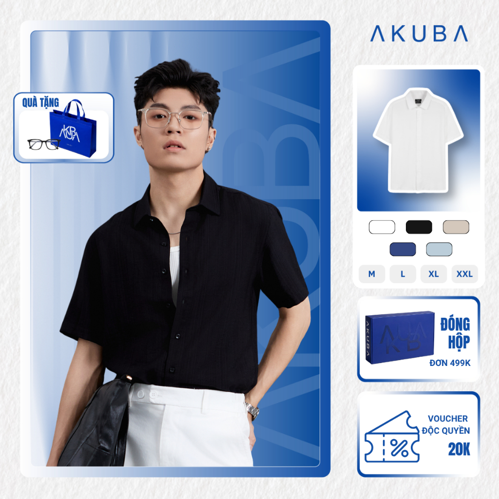 Áo sơ mi nam tay ngắn AKUBA form regular, vải linen thoáng mát, trẻ trung, nam tính | 01ME1024