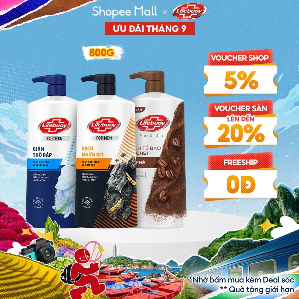 Sữa Tắm Lifebuoy 800gr Detox Và Sạch Sâu Khỏi Bụi Mịn Pm2.5 Detox 100% Từ Thiên Nhiên Diệt Khuẩn