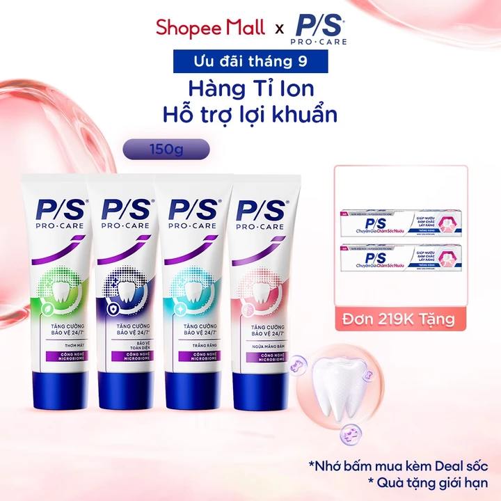 [MỚI] Kem Đánh răng P/S Pro-Care với hàng tỉ ion hoạt tính hỗ trợ lợi khuẩn 150g