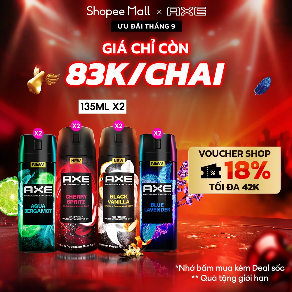 [DEAL SỐC] Combo 2 Xịt khử mùi hương nước hoa cao cấp AXE 135ml cho nam, khử mùi và lưu hương lên tới 72h