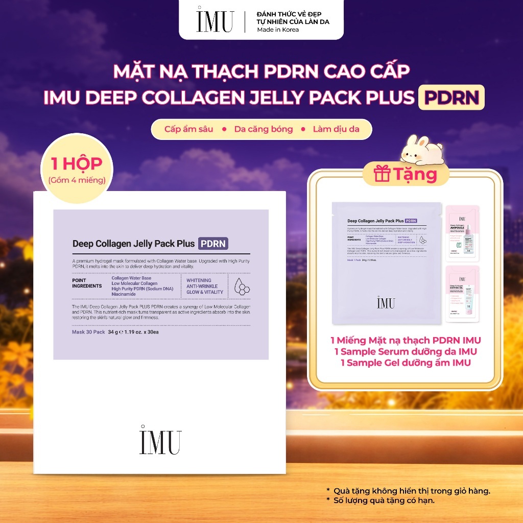 Mặt Nạ Thạch IMU Deep Collagen Jelly Pack Plus PDRN Cấp Ẩm, Phục Hồi, Dưỡng Sáng, Ngừa Lão Hóa Mờ Nhăn 34g