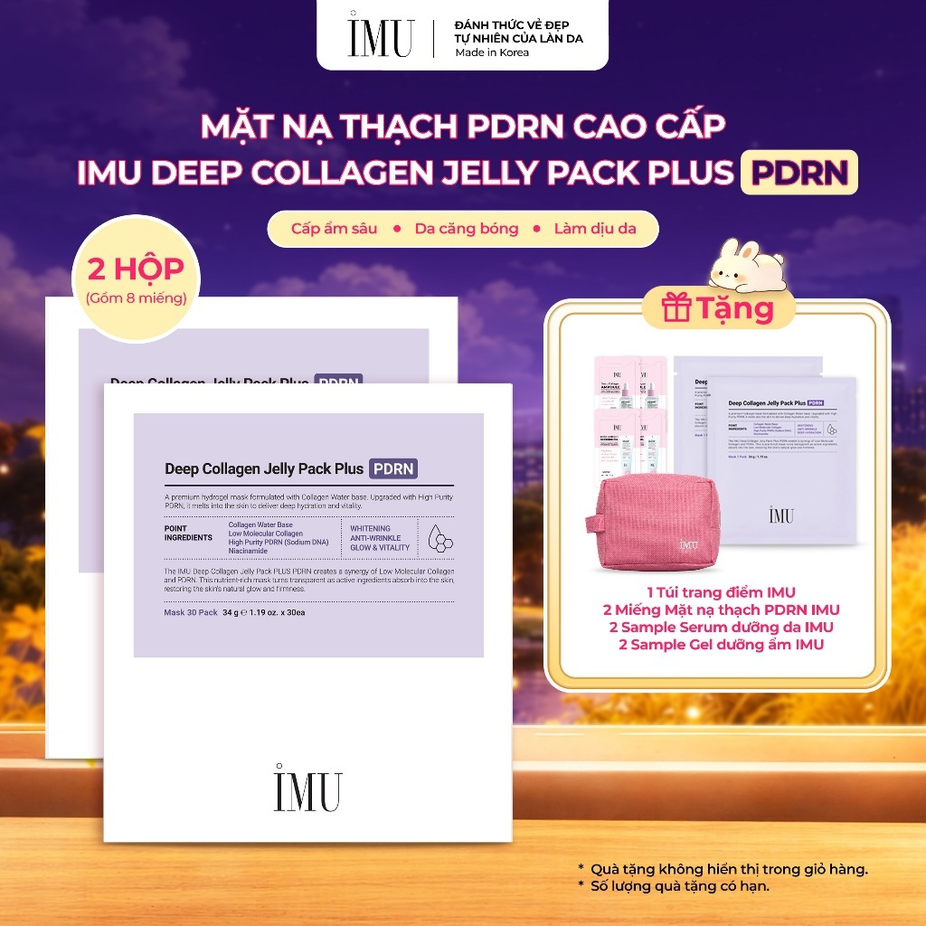 Combo 2 Hộp Mặt Nạ Thạch  IMU Deep Collagen Jelly Pack Plus PDRN Cấp Ẩm, Phục Hồi, Dưỡng Sáng, Ngừa Lão Hóa