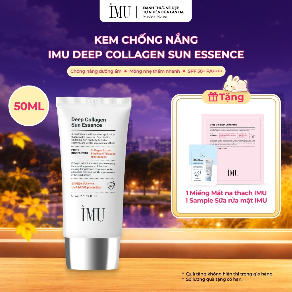 Kem Chống Nắng IMU Deep Collagen Sun Essence SPF50+ PA++++ 50ml – Mỏng Nhẹ, Thấm Nhanh, Không Nhờn
