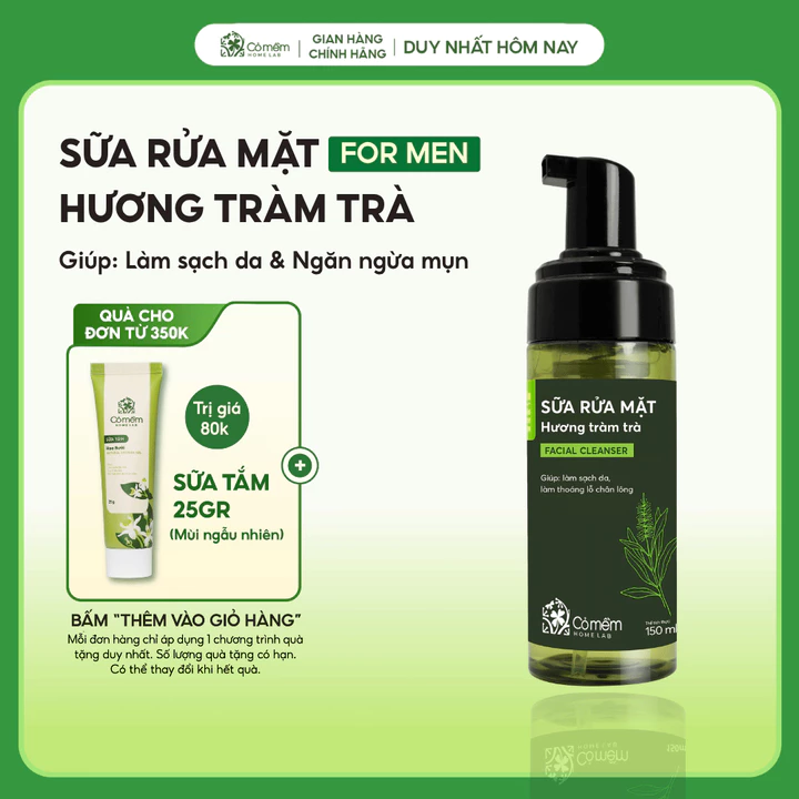 Sữa Rửa Mặt Tạo Bọt Tràm Trà Cho Nam Sạch Sâu Chuẩn Men Kiềm Dầu Giảm Mụn Cỏ Mềm 150ml
