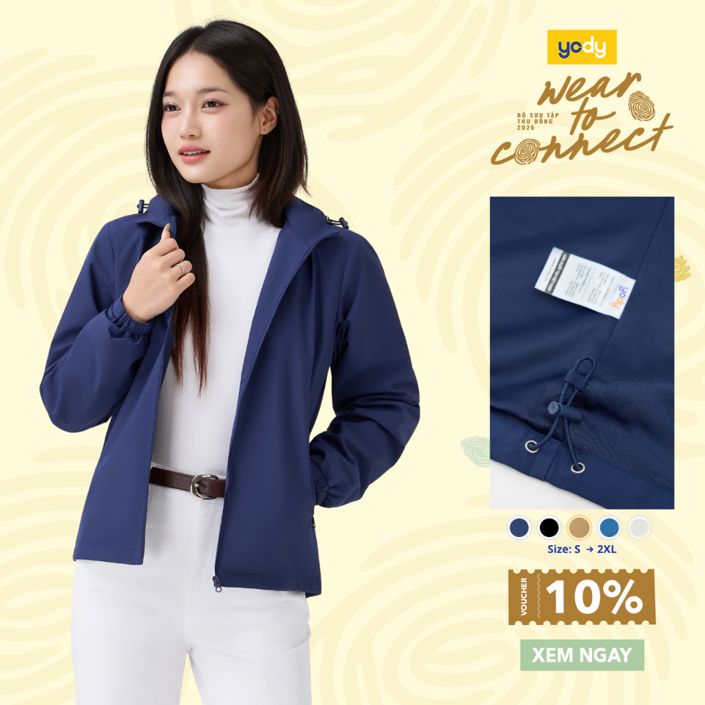 Áo khoác gió nữ YODY thiết kế basic dễ mặc cản gió chống bụi WCWC25F048
