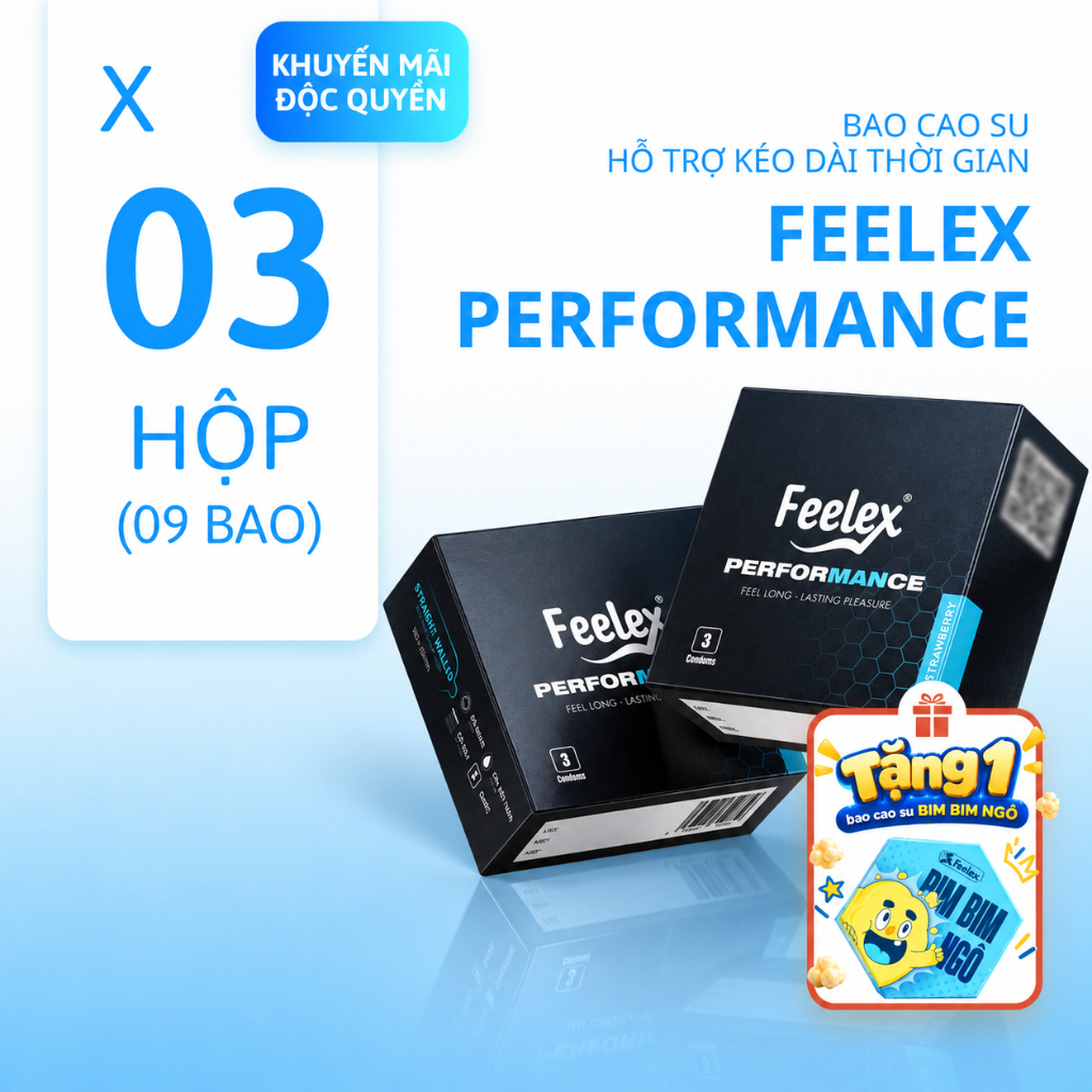 Bao cao su kéo dài thời gian Feelex Performance siêu mỏng nhiều gel, ôm sát đem lại cảm giác chân thật