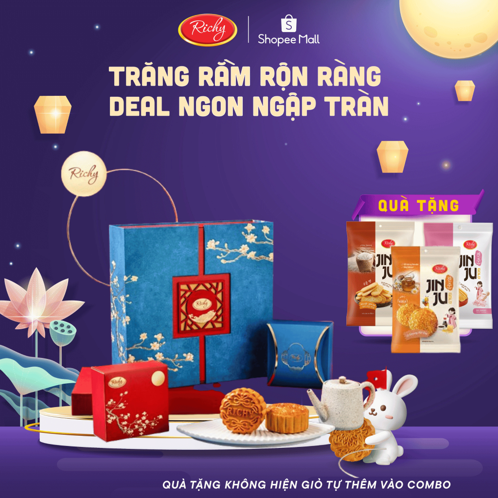 [ MUA 1 TẶNG 3] Bánh Trung Thu Richy Hộp Bánh Cao Cấp - Hộp Thanh An, 4 Bánh