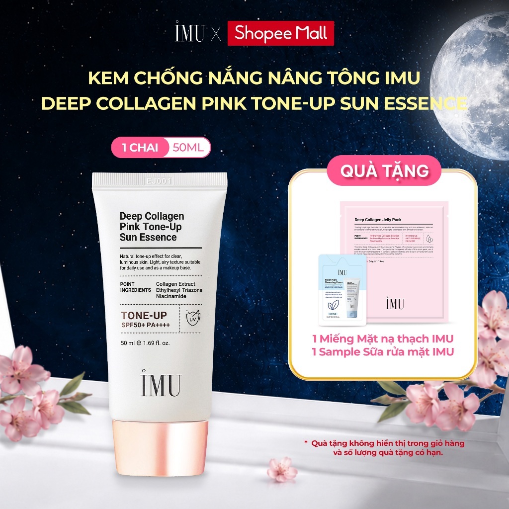 Kem Chống Nắng IMU Deep Collagen Pink Tone-Up Sun Essence SPF50+ PA++++ 50ml – Mỏng Nhẹ, Không Nhờn