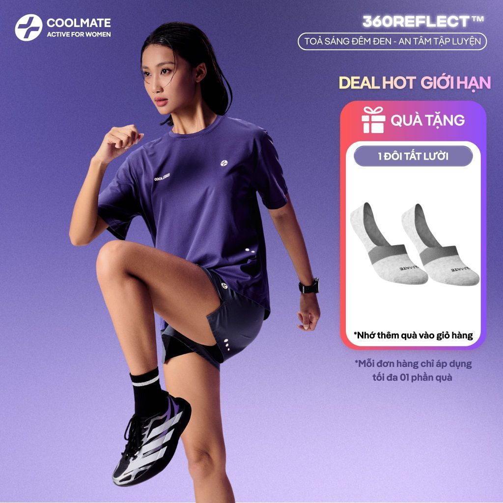 [TẶNG TẤT] Áo thun chạy bộ Nữ 360 Reflect run safe in the dark - Coolmate Women