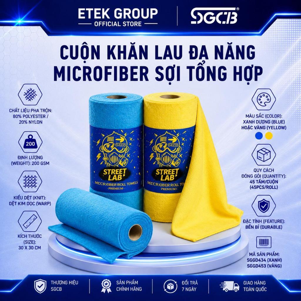 Cuộn Khăn Vi Sợi Microfiber Dạng Xé SGCB SGGD434/SGGD453 – 45 Tấm/Cuộn, Siêu Thấm Hút, Không Xơ, Không Trầy Xước | Chính