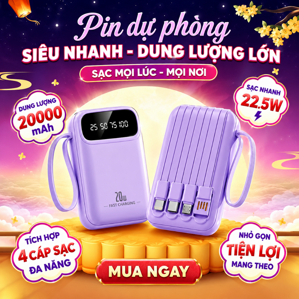 Ảnh thật pin dự phòng mini 20.000mAh từ listing Shopee