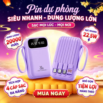 Power Bank – 20,000mAh, Fast Charging, Compact