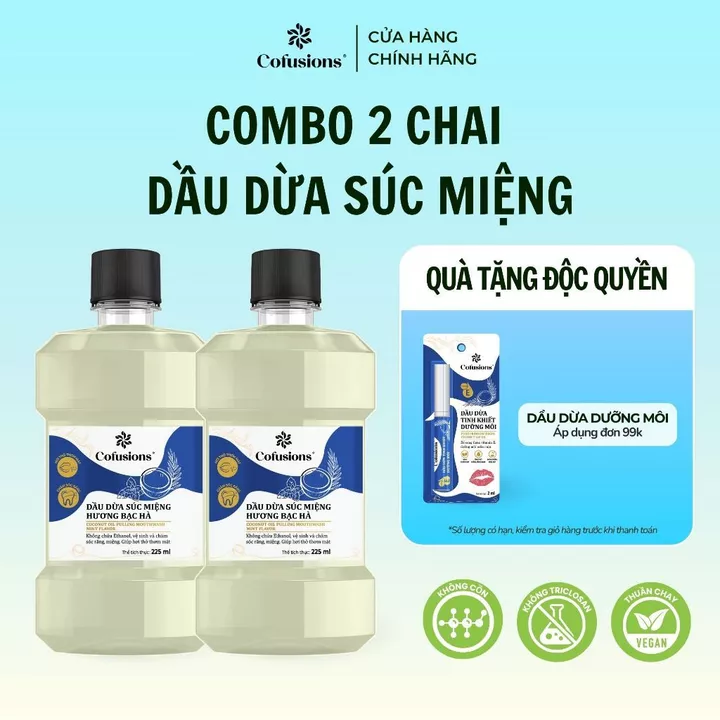 [Combo 2 chai] Dầu dừa súc miệng Hương Bạc Hà thơm mát Cofusions - Chai 225ml
