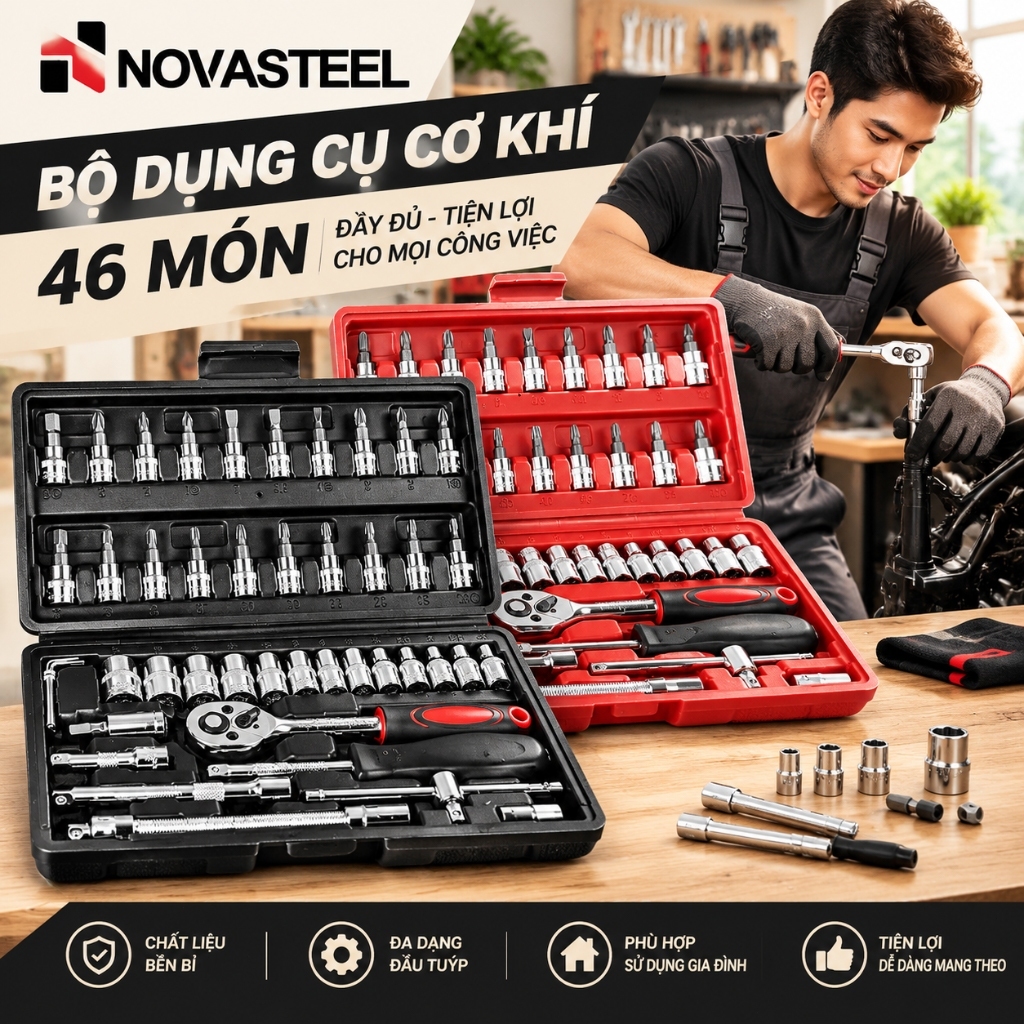 Bộ dụng cụ mở bu lông ốc vít,sửa chữa ô tô xe máy,bộ dụng cụ đa năng 46 chi tiết cầm tay cao cấp