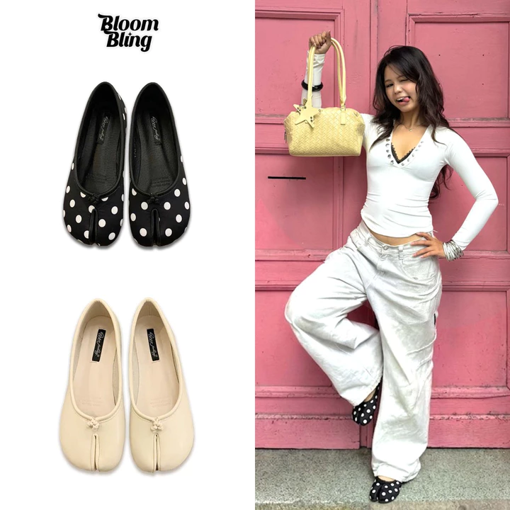 Giày búp bê móng ngựa Tabi Shoes by BloomBling - Giày búp bê móng ngựa mũi chẻ nữ đế bệt không quai da mềm cao cấp
