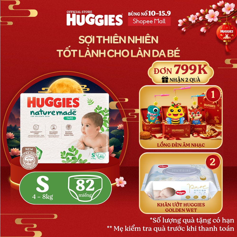 Tã Dán Huggies Platinum Nature Made Size S82/M64/L54/XL44
