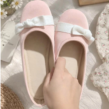 Giày búp bê nữ giày nữ đẹp đế bệt chất da buộc nơ vải, giày ballet nữ hồng mũi tròn êm chân xinh xắn tiểu thư Haru Shoes