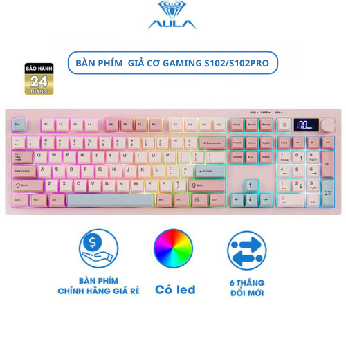 Bàn phím giả cơ silent AULA S102 S102PRO 3 mode kết nối, có màn hình hiển thị, LED RGB bắt mắt phù hợp cho làm văn phòng | BigBuy360 - bigbuy360.vn