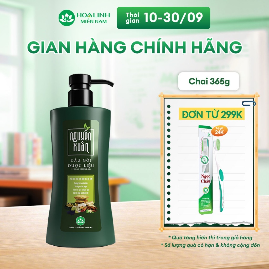 Dầu Gội Dược Liệu Nguyên Xuân Xanh Dưỡng tóc 365g KM 35g (400g) - Dành cho tóc khô xơ hư tổn