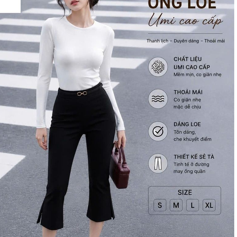 CEECI - Quần Lửng TRENDY Ống Loe UMI Cao Cấp Tôn Dáng Mềm Mịn Co Giãn Nhẹ Dễ Phối Size Màu Đen Chất Liệu UMI Cao Cấp Mềm