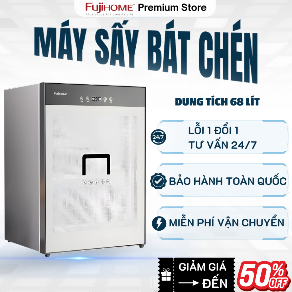 Máy sấy bát đĩa nhập khẩu FUJIHOME DD68 Khử trùng bằng tia UV và Ozone loại bỏ 99,99% vi khuẩn Ecoli