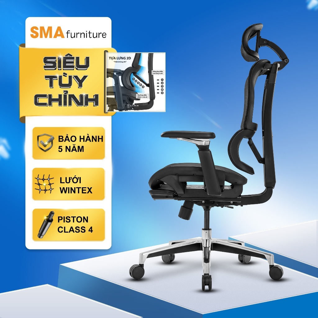 Ghế văn phòng công thái học SMA Furniture Lumbar full tính năng bá đạo, lưới Wintex, Piston class 4 | BigBuy360 - bigbuy360.vn