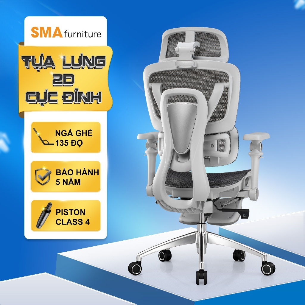 Ghế công thái học SMA Furniture Tanji, Tựa lưng 2D cực Fit, ngả ghế 135 độ, piston class 4 | BigBuy360 - bigbuy360.vn