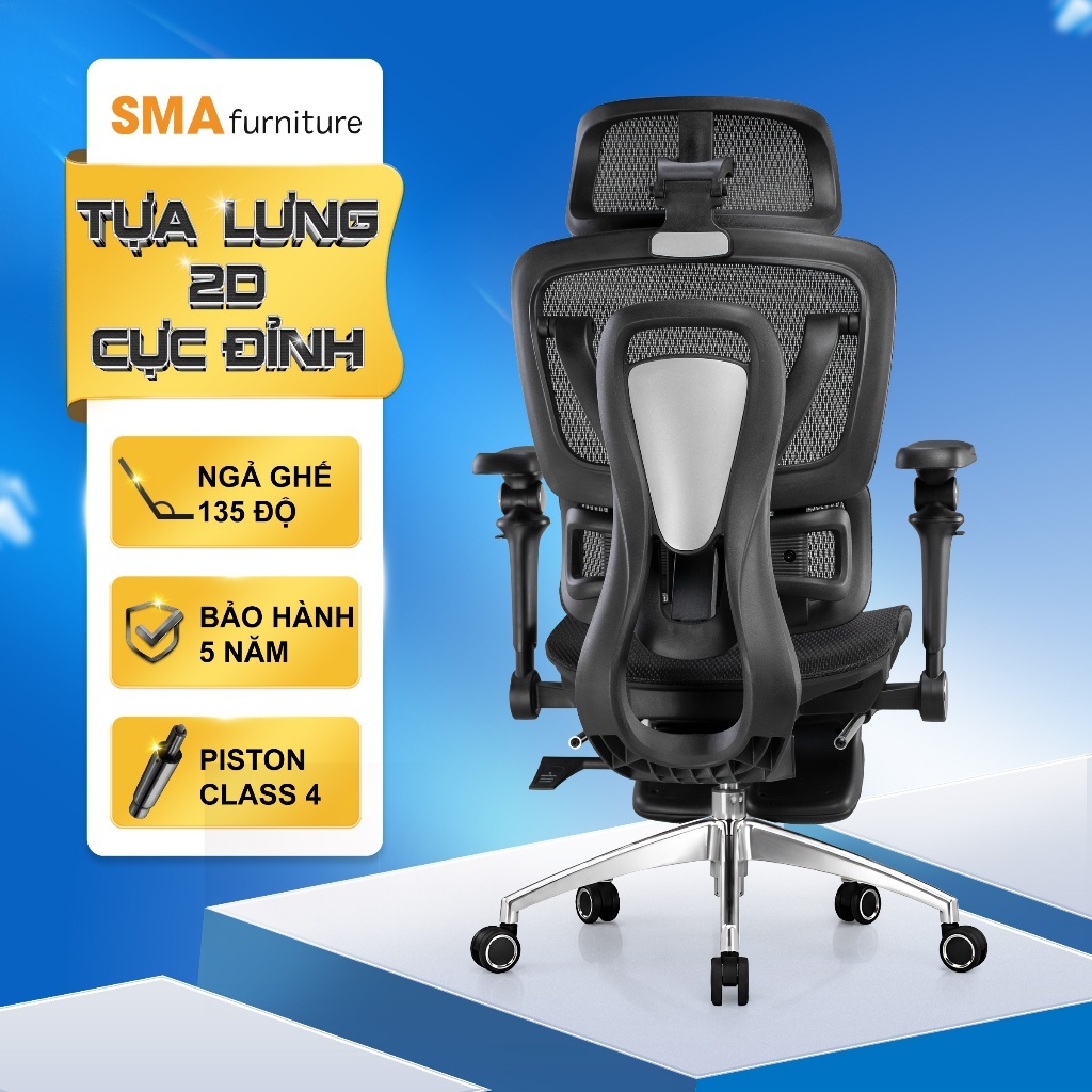 Ghế công thái học SMA Furniture Tanji, Tựa lưng 2D cực Fit, ngả ghế 135 độ, piston class 4 | BigBuy360 - bigbuy360.vn