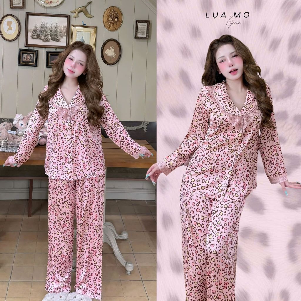Set Pijama Tiểu Thư Mặc Nhà Phối Bèo Ren Họa Tiết Vải Lụa Latin Cao Cấp - Đồ bộ Lụa Mơ LM252