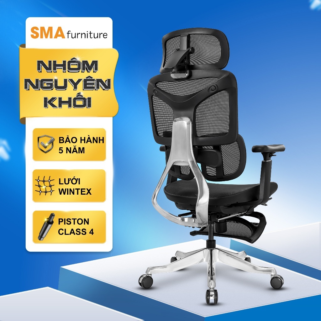 Ghế công thái học SMA Furniture Yami, Khung nhôm nguyên khối, Piston Class 4, Lưới wintex Hàn Quốc | BigBuy360 - bigbuy360.vn
