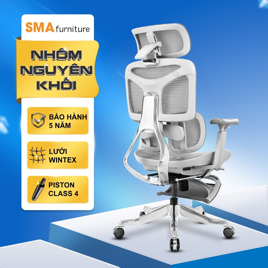Ghế công thái học SMA Furniture Yami, Khung nhôm nguyên khối, Piston Class 4, Lưới wintex Hàn Quốc | BigBuy360 - bigbuy360.vn