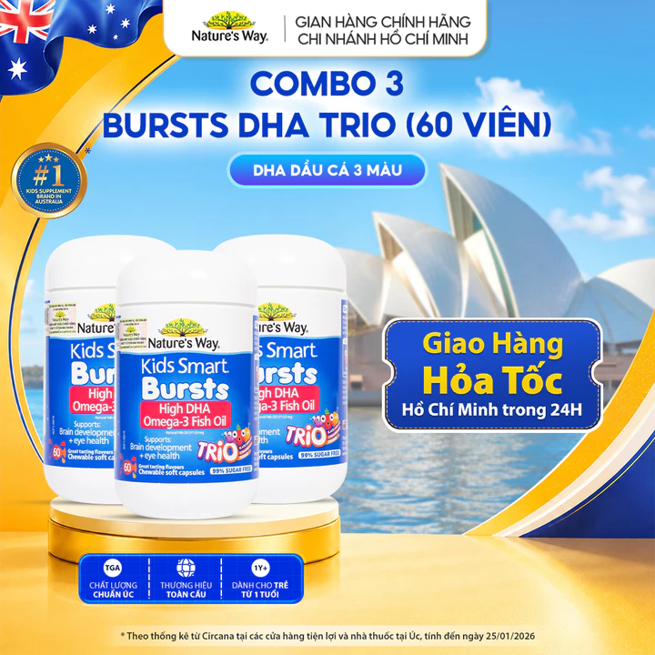 Combo 3 DHA Dầu Cá 3 Màu Nature’s Way Kids Omega 3 Fish Oil Trio Hỗ Trợ Phát Triển Triển Trí Tuệ Cho Bé - Hộp 60 Viên