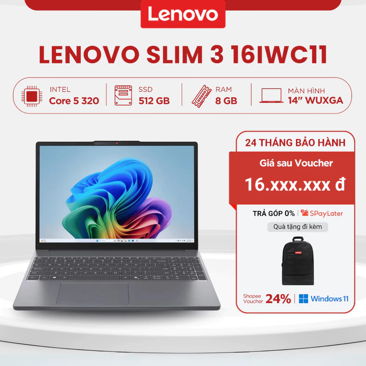 Laptop Lenovo IdeaPad Slim 3 16IWC11 83RS002KVN (Core 5 320 | 8GB | 512GB SSD | 16" WUXGA | 3C 60Wh)