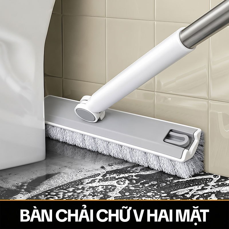 Cây chà sàn nhà tắm KITIMOP CS05, bàn chải chữ V cọ khe góc, kẹp gắp tóc, cán inox 124cm | BigBuy360 - bigbuy360.vn