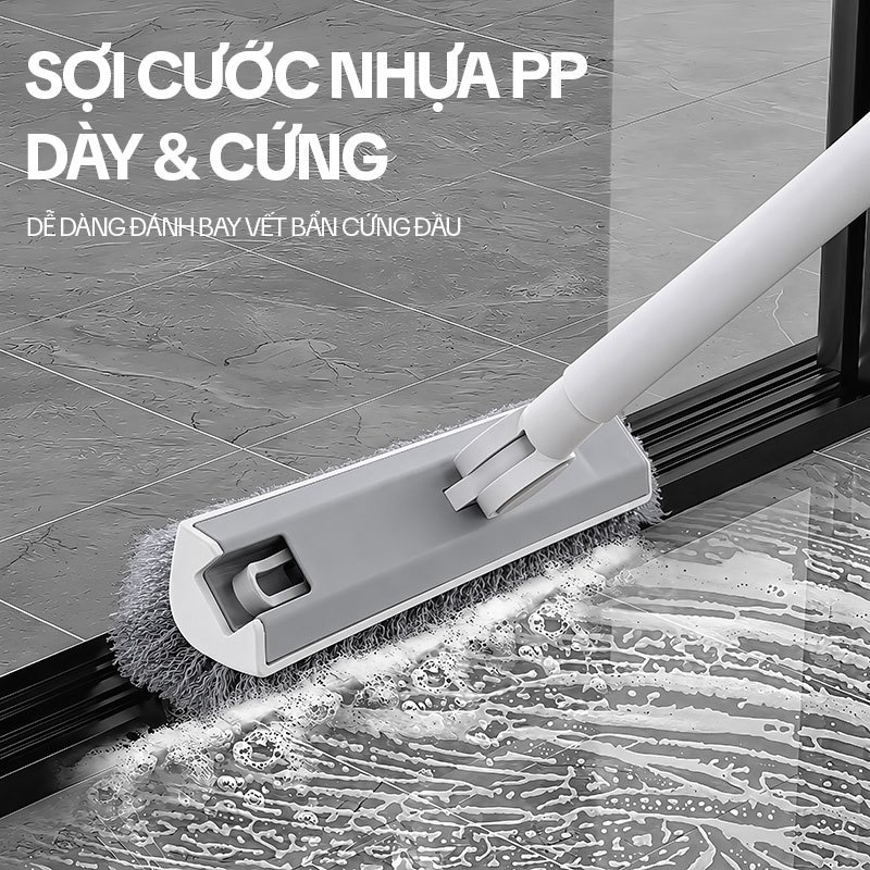 Cây chà sàn nhà tắm KITIMOP CS05, bàn chải chữ V cọ khe góc, kẹp gắp tóc, cán inox 124cm | BigBuy360 - bigbuy360.vn