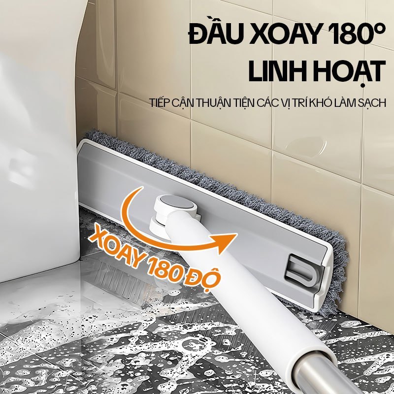 Cây chà sàn nhà tắm KITIMOP CS05, bàn chải chữ V cọ khe góc, kẹp gắp tóc, cán inox 124cm | BigBuy360 - bigbuy360.vn