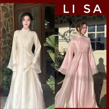 Áo Dài Tơ Tứ Thân - Áo Dài 2 Chi Tiết Kèm Choàng Tơ Phối Lụa Cao Cấp Mặc Lễ Tết