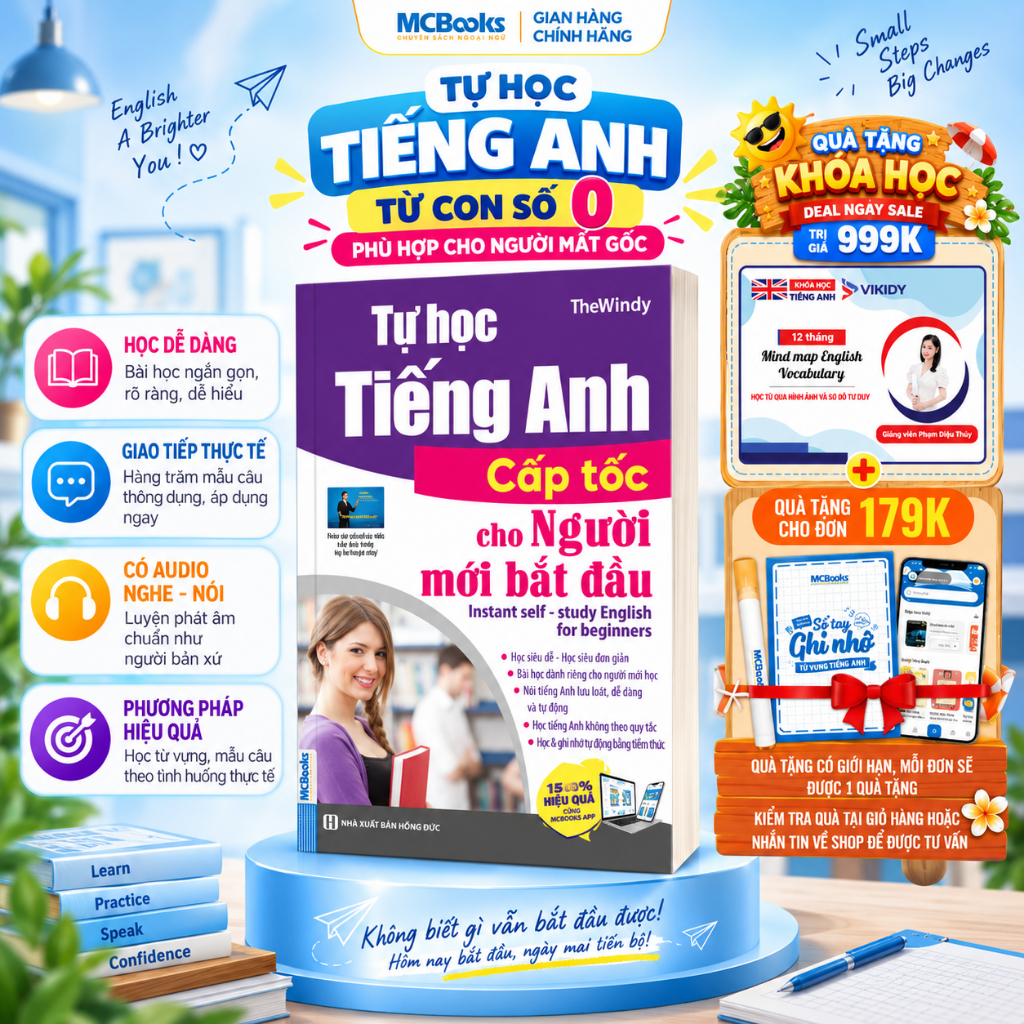 Sách - Tự Học Tiếng Anh Cấp Tốc Cho Người Mới Bắt Đầu - Kèm App Học Online