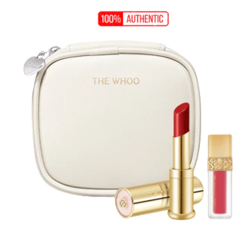 Set son The Whoo Gongjinhyang Glow Lip Balm Wine Red 3.3g + son kem mini 18 Rose Pink 2.1g kèm túi