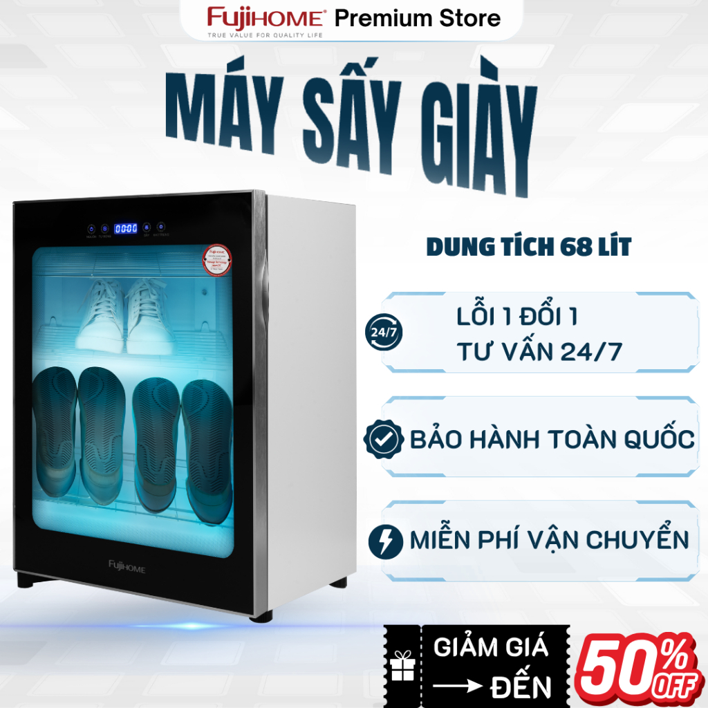 Máy sấy giày nhập khẩu FUJIHOME SD68 Dung tích 68L,  Khử mùi hiệu quả, khử khuẩn bằng UV và Ozone