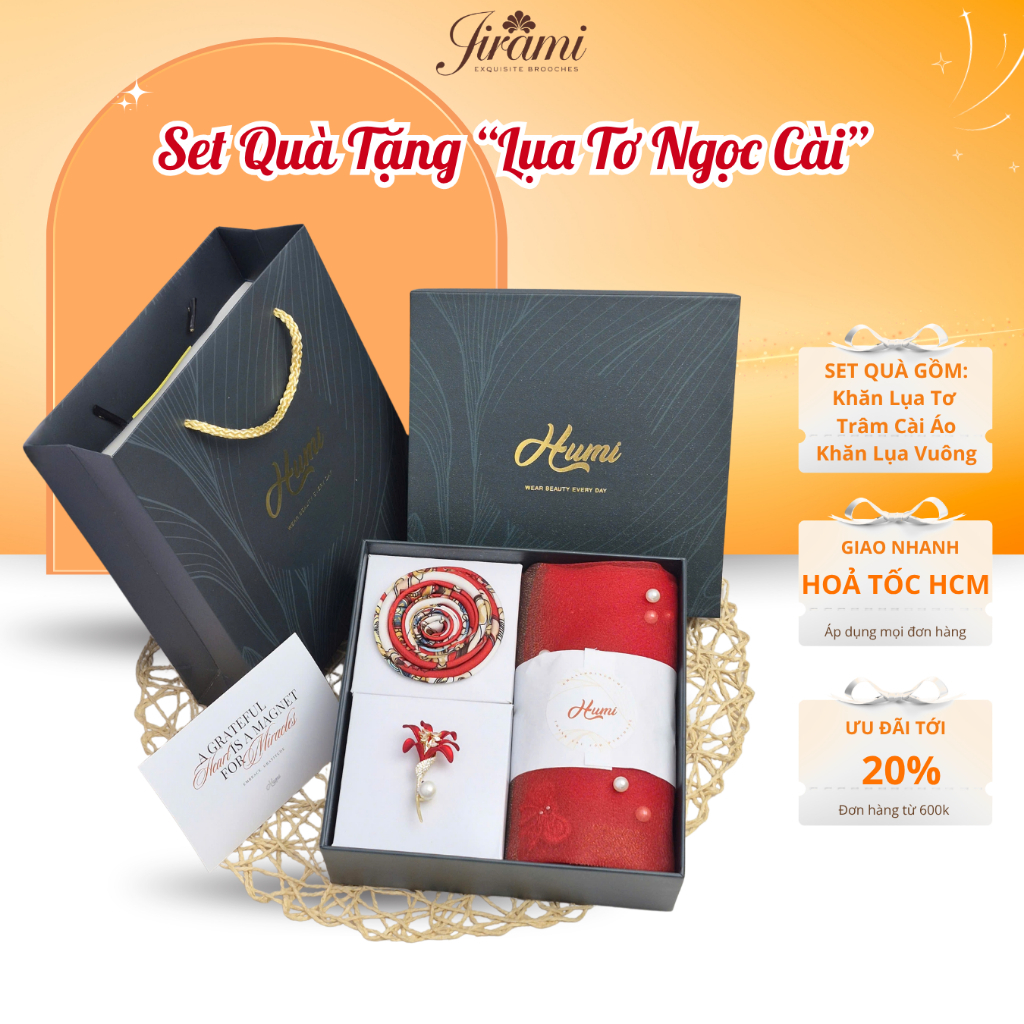 Quà Tặng Khăn Choàng Lụa Tơ Và Trâm Cài Sang Trọng JIRAMI Ý Nghĩa Tặng Bà, Mẹ, Sếp Lễ 8/3, 20/10