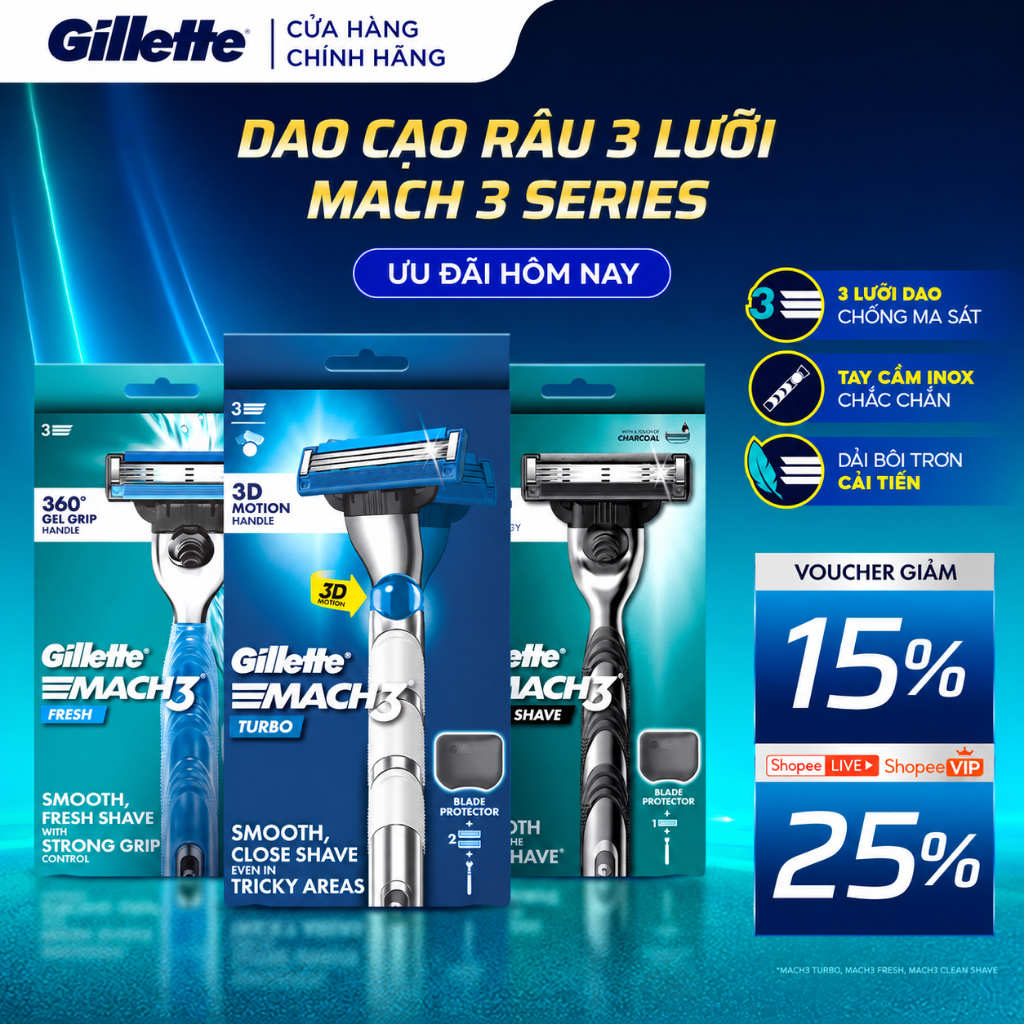 [HOẢ TỐC 2H-4H] Combo Dao Cạo Nam 3 Lưỡi Cao Cấp Gillette Mach3 Series | Êm Ái, Ôm Sát , Cạo Sạch