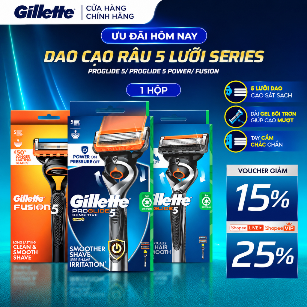 [HOẢ TỐC 2H-4H] Combo Dao Cạo Nam 3 Lưỡi Cao Cấp Gillette Fusion 5,Proglide Power, Proglide | Êm Ái, Ôm Sát , Cạo Sạch